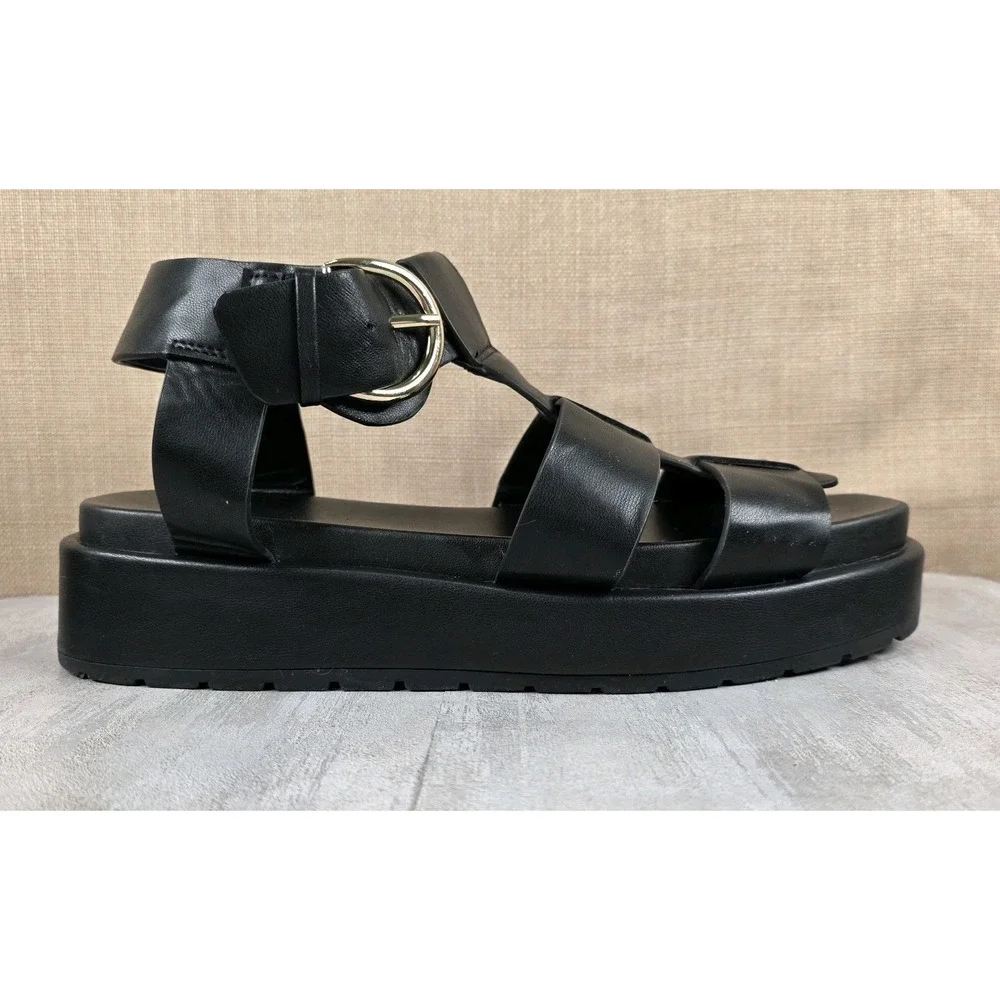 Torrid Women's Black Chunky Wedge Heel Gladiator‎ Sandals Grunge Goth Sz 10.5WW